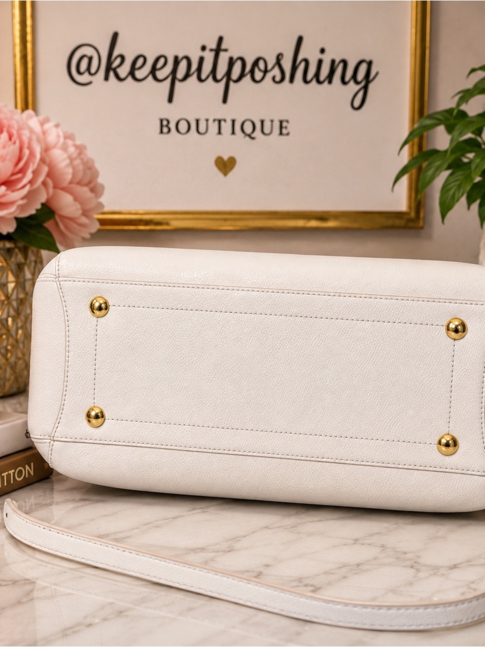 Coach White Leather Satchel with Gold Accents - Picture 4 of 10